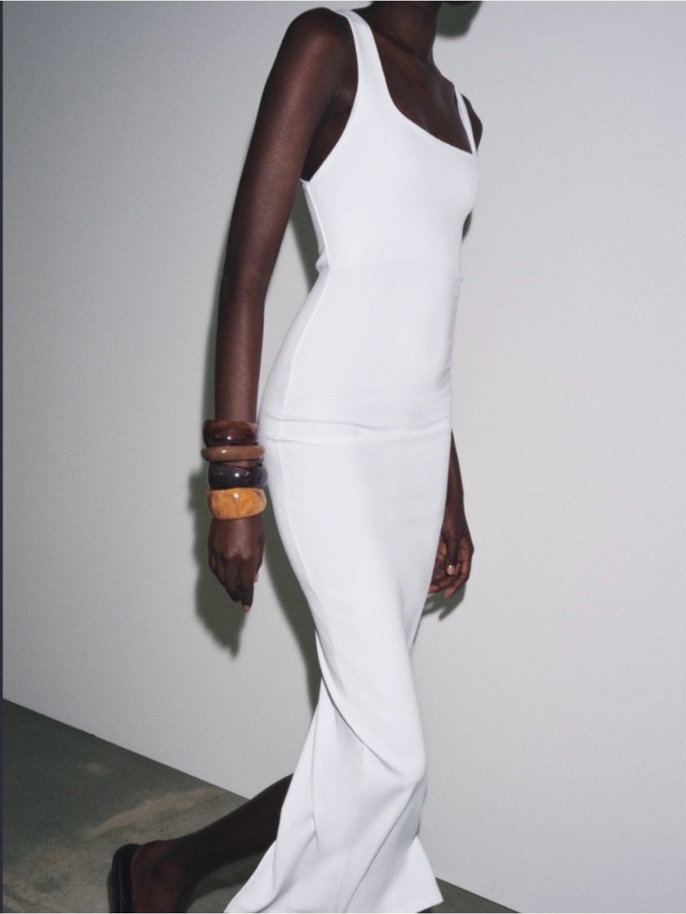 Zara White Tank Maxi Dress with Scoop Neck